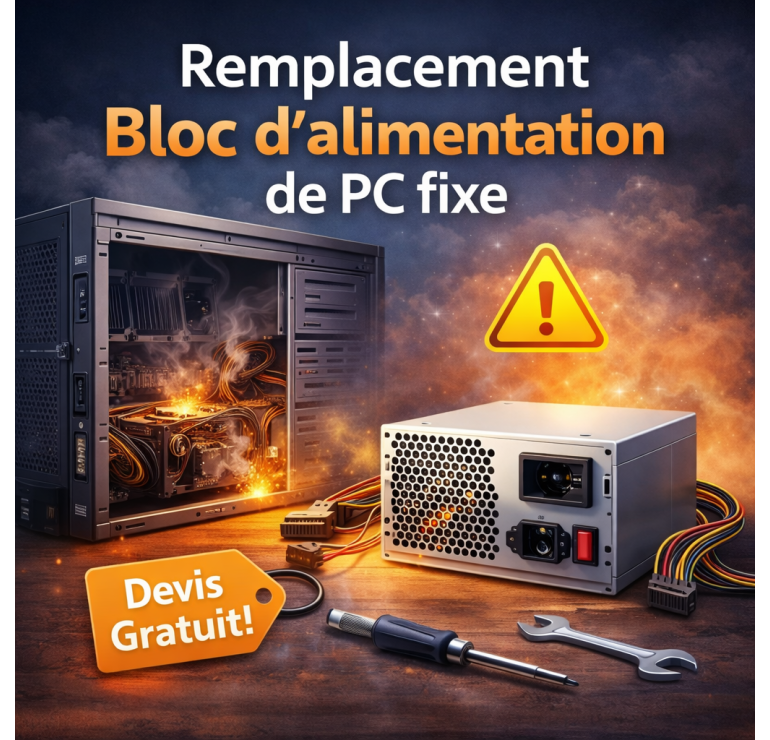 Remplacement bloc d’alimentation PC fixe – Diagnostic et devis gratuit
