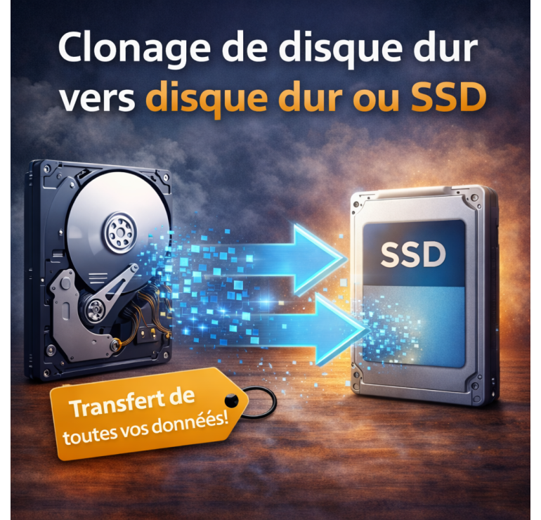 Clonage de disque dur vers SSD ou HDD – Récupération complète des données