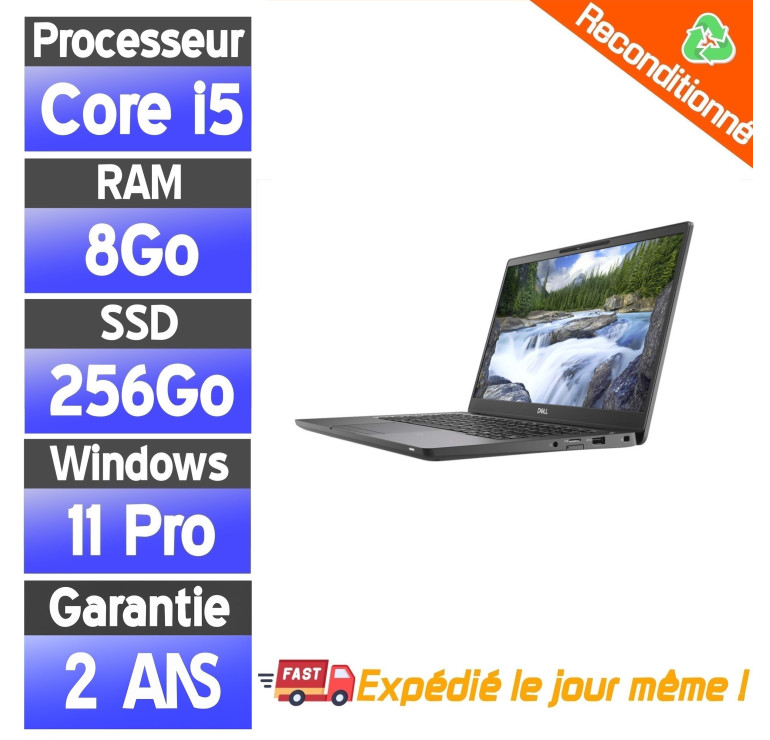 Dell Latitude 7300 reconditionné – Core i5, 8 Go RAM, SSD 256 Go, Windows 11 Pro