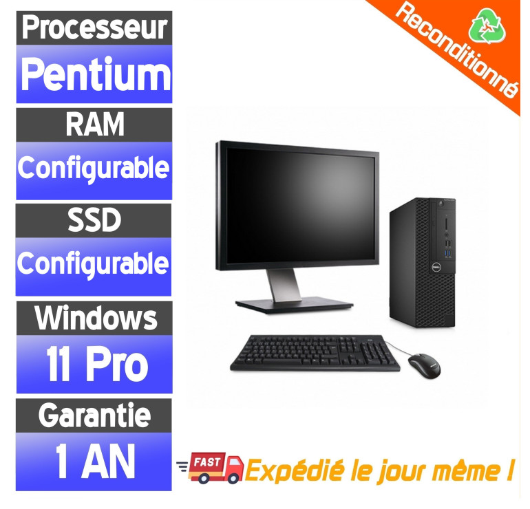 Pack PC Dell OptiPlex 3050 SFF + Écran 22" — PC reconditionné configurable SSD RAM Windows 11 Pro