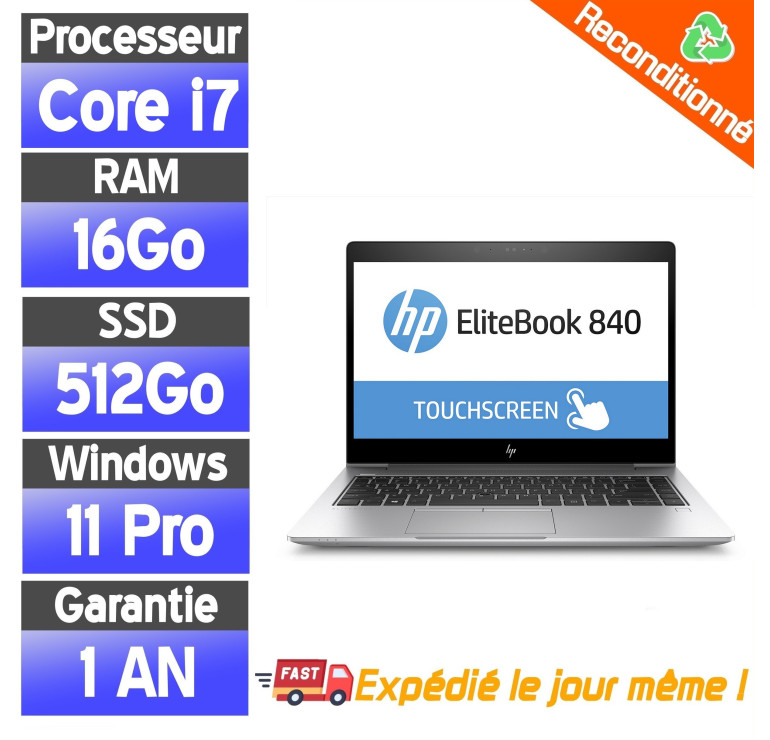 HP EliteBook 850 G5 15"6 Core i7 1.8 GHz - SSD 512 Go - Ram 16 Go - Tactile