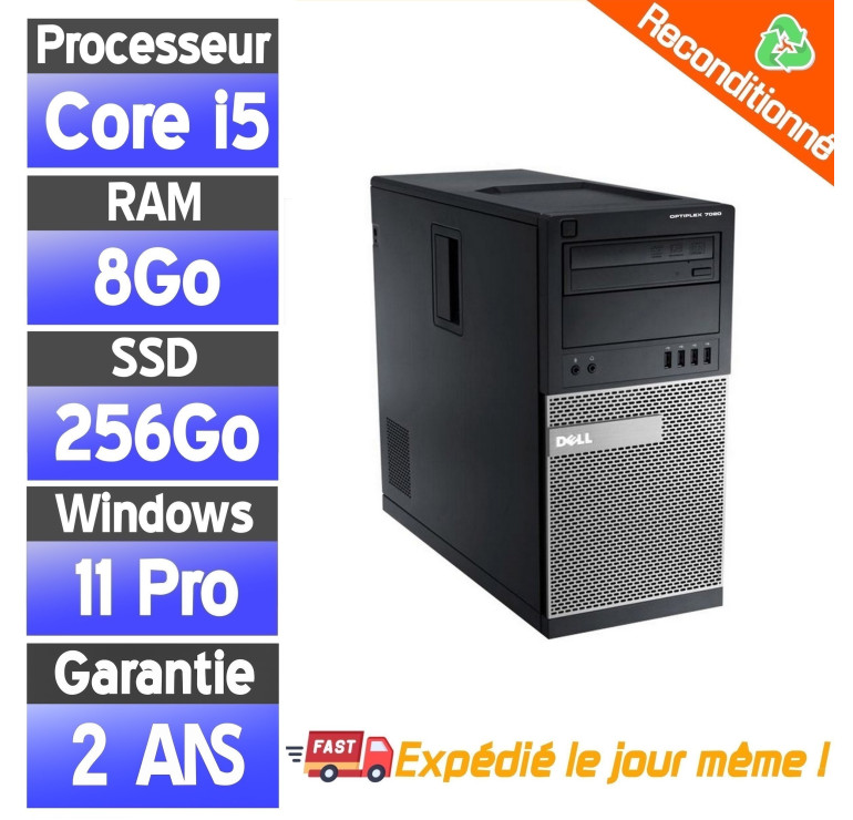 Dell OptiPlex 7020 Tower i5-4590 8Go 256Go SSD — PC fixe reconditionné