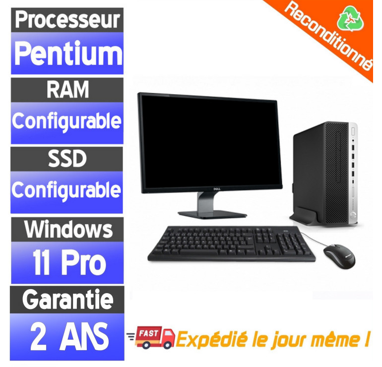 HP ProDesk 600 G3 SFF + Écran 22″ Full HD — PC Complet Reconditionné SSD Windows 11