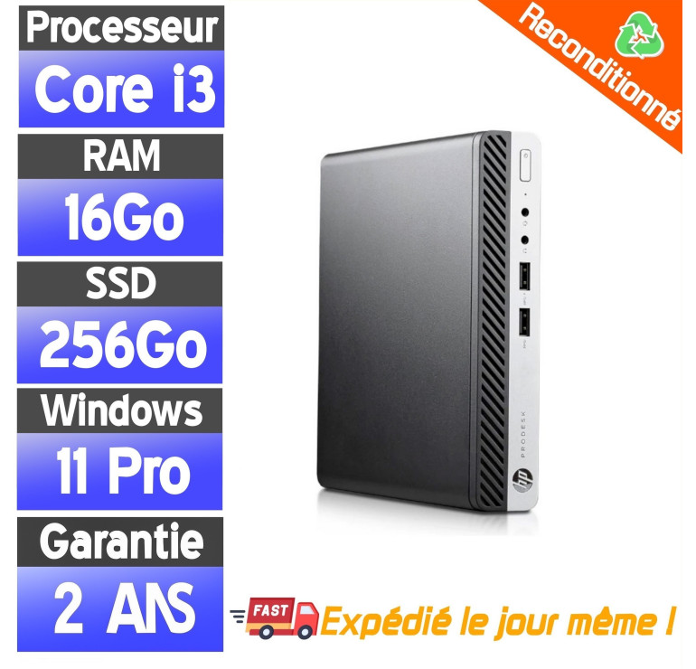 Mini PC HP ProDesk 400 G5 Micro i3-9100T 16Go RAM SSD 256Go — PC compact reconditionné