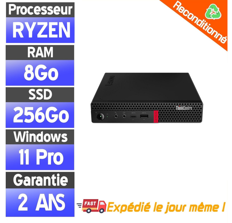 Lenovo ThinkCentre M715q Ryzen 3 PRO 2200GE 8Go 256Go SSD — Mini PC reconditionné