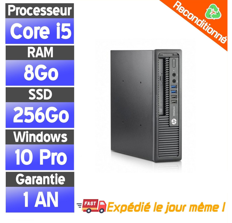 HP EliteDesk 800 G1 USDT -  Core i5-4570 Ram 8Go SSD 256Go