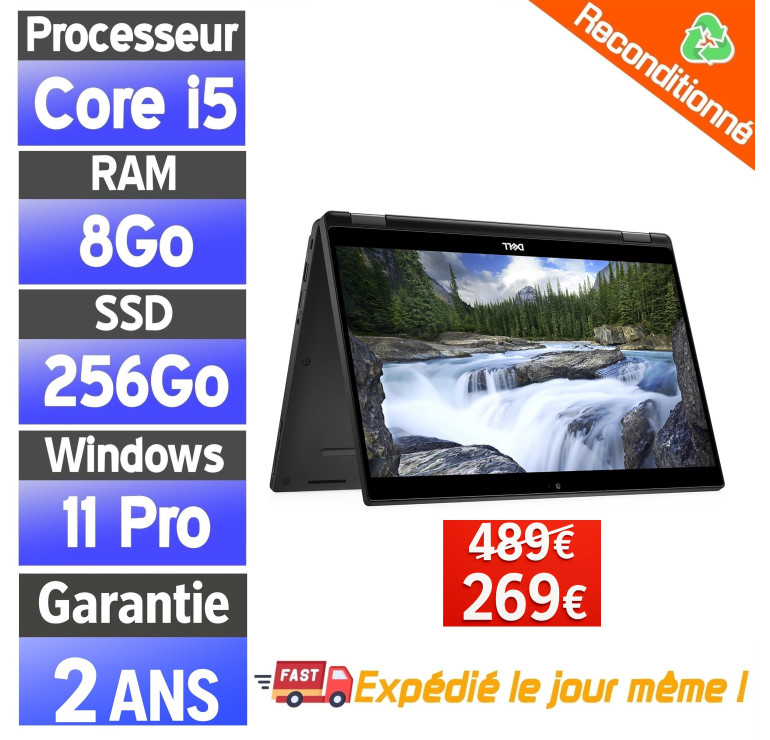 DELL Latitude 7390 2-in-1. 13,3" - Intel Core i5 8350U @ 1,7 GHz - 8Go Ram - 256Go SSD  -Win 11