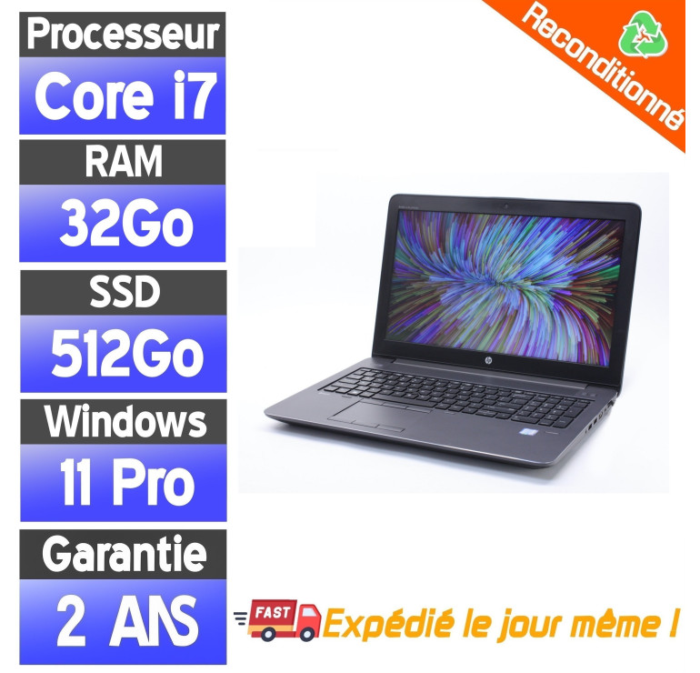 HP ZBook 15 G3 15.6" i7-6700HQ 32Go RAM 512Go SSD Windows 11 Pro Workstation