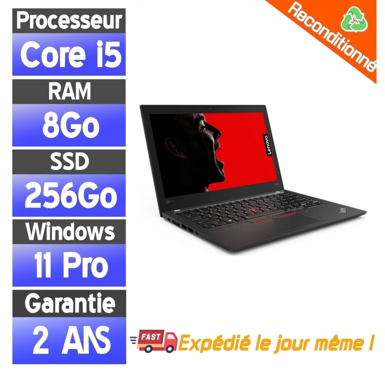 Lenovo ThinkPad X280 12.5" i3-8350U 8Go RAM 256Go SSD Windows 11 PC Portable