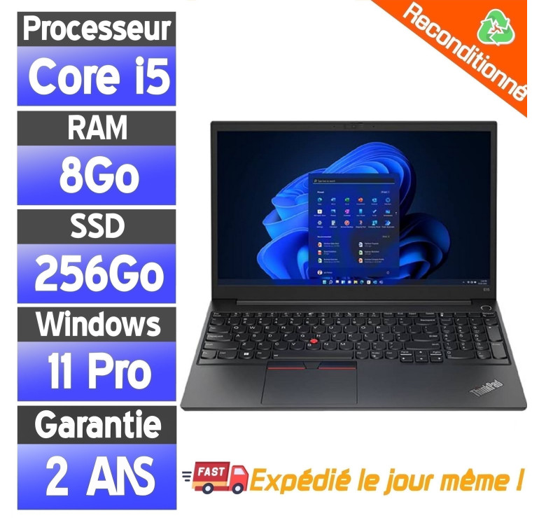 Lenovo ThinkPad E15 15.6" i5-10210U 8Go RAM 256Go SSD Windows 11 Pro