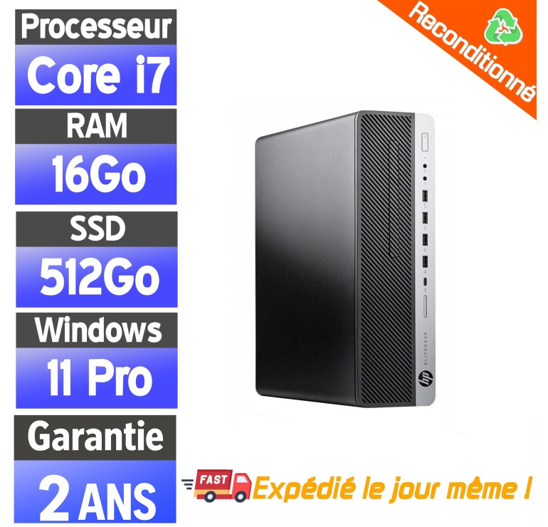 PC Reconditionné SFF – HP EliteDesk 800 G3 i7, 16Go, SSD 512Go -pc pas cher