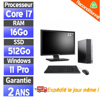 PC Reconditionné SFF – HP 800 G3 i7 + Écran 22", 16Go, SSD 512