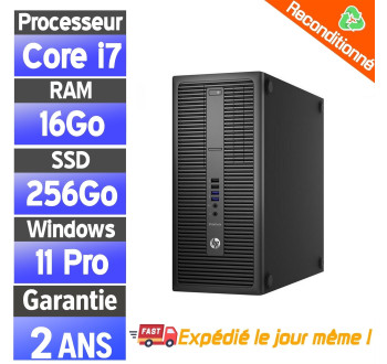 HP EliteDesk 800 G2 TWR reconditionné – i7, SSD 256 Go, 16 Go RAM