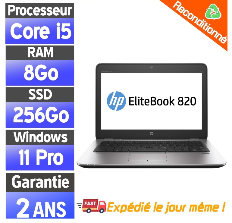 HP EliteBook 820 G3 Reconditionné – PC portable i5 8Go RAM SSD 256Go Windows 11 Pro