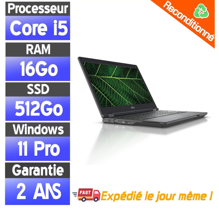 PC portable reconditionné Fujitsu E5511 – i5, SSD 512 Go