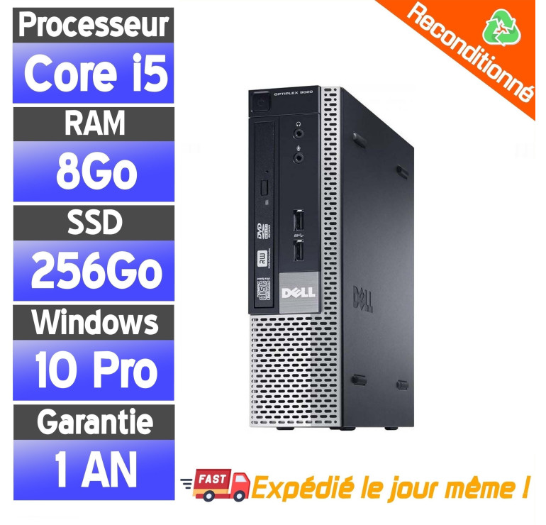 Dell Optiplex 9020 USDT -  Core i5-4590 - 8Go Ram 256Go SSD