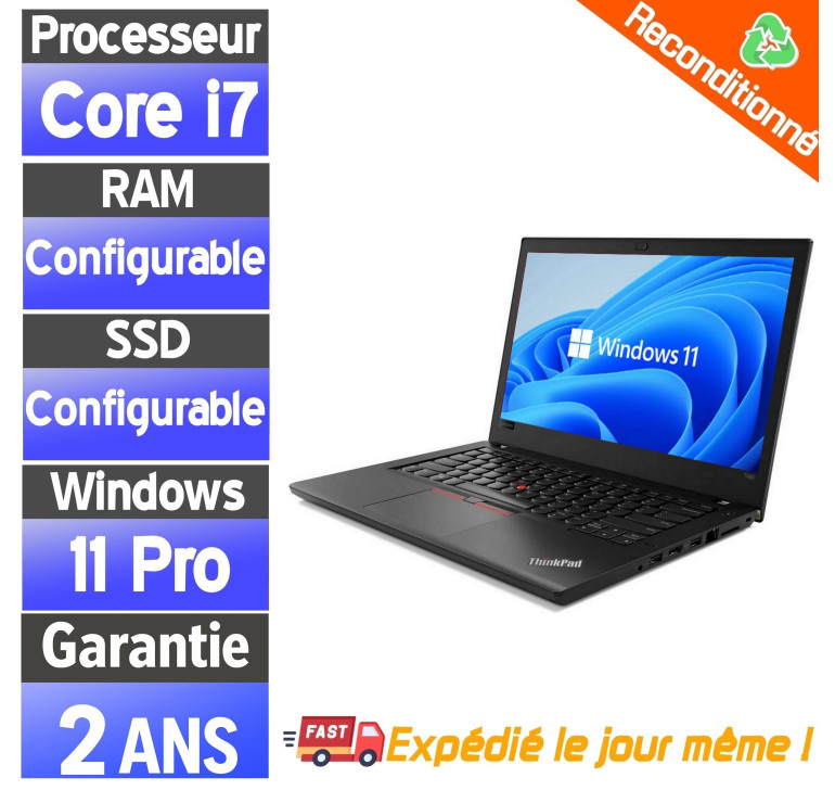 🖥️ Lenovo ThinkPad T480 reconditionné | Core i7, 16 Go RAM, SSD 256 Go ⚡