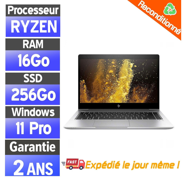 HP EliteBook 745 G6 14" – Ryzen 3 PRO 3300U – 16Go RAM – SSD 256Go – PC Portable Pro Reconditionné