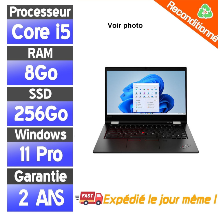 Lenovo ThinkPad L13 Reconditionné – Core i5, SSD 256Go, PC Portable Pro 13"