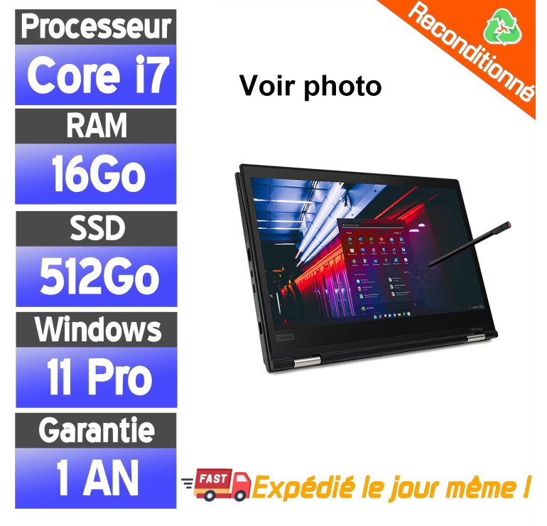 Lenovo ThinkPad Yoga L380 Reconditionné – i7, SSD 512Go, Tactile 13 16 Go ram