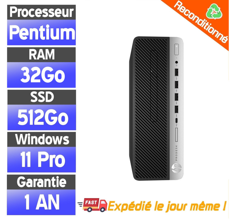 Unité centrale HP ProDesk 600 G3 – Reconditionnée – 32 Go RAM – SSD 512 Go