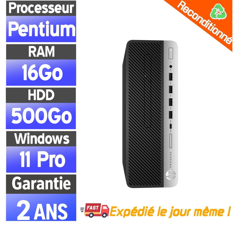 HP ProDesk 600 G3 Reconditionné – 16Go RAM, HDD 500Go, Win11