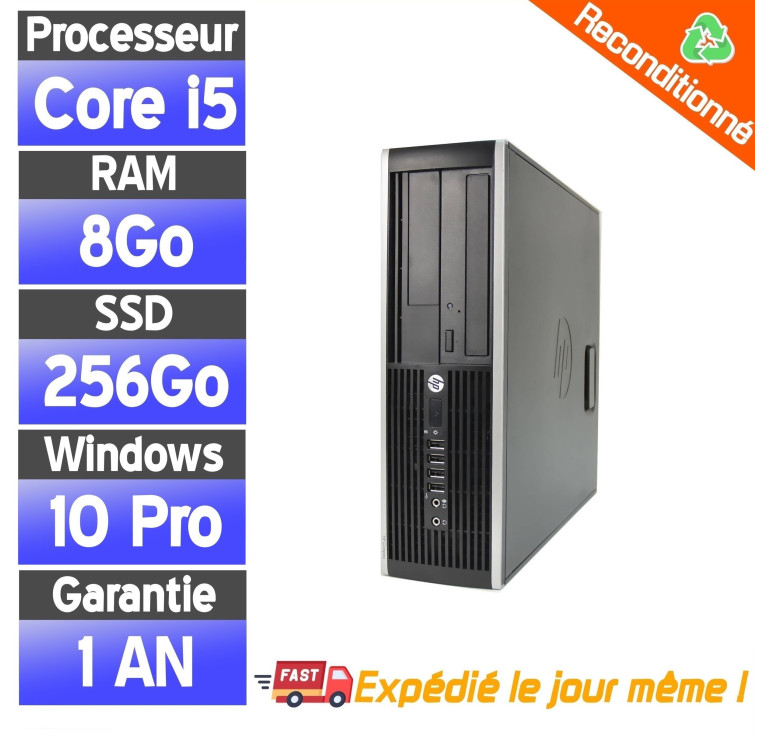 HP Compaq 8200 Elite SFF - Intel Core i5 - 8Go Ram - 256Go SSD - Windows 10