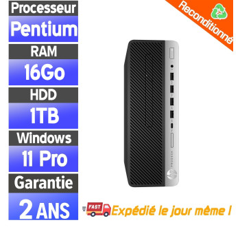 HP ProDesk 600 G3 SFF Reconditionné – Pentium G4400 – 16Go RAM – 1To HDD