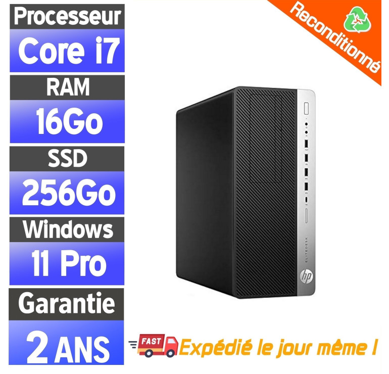 HP EliteDesk 800 G3 Reconditionné – i7-6700 – 16Go RAM – SSD 256 Go
